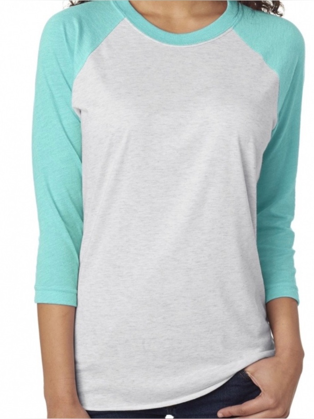 T  blue Heather white Raglan Baseball Tee